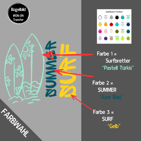 Bügelbild "SUMMER SURF" - Farben & Größe frei wählbar