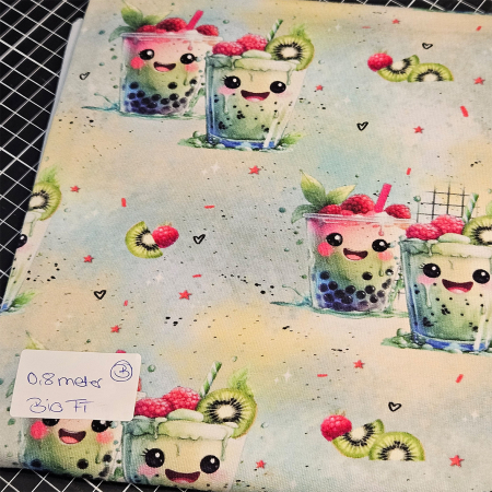 HS#62 - B-Ware 0,8 Meter Kiwi Gesicht - Bio French Terry - statt 18,32 € -- NUR 12,80 €