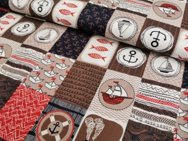 Baumwollstoff Maritim Rot