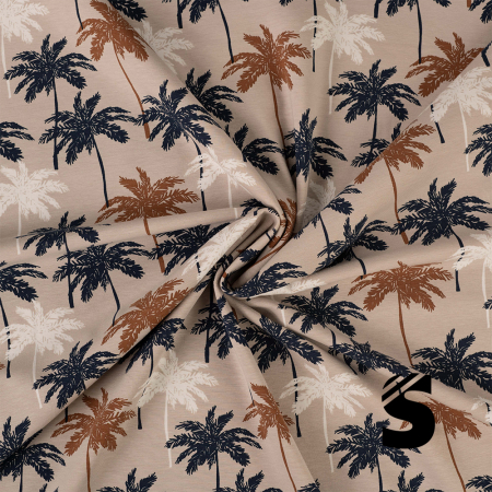 Baumwoll Jersey - Palmenmeer #beige