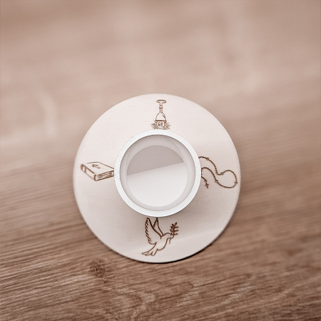 Kerzenhalter Kommunion #weiss ~ optional mit Kerzenring aus Holz ( 4 Symbole zur Kommunion )