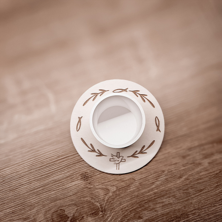 Kerzenhalter Kommunion #weiss ~ optional mit Kerzenring aus Holz ( Zweige/Fische/Taube)