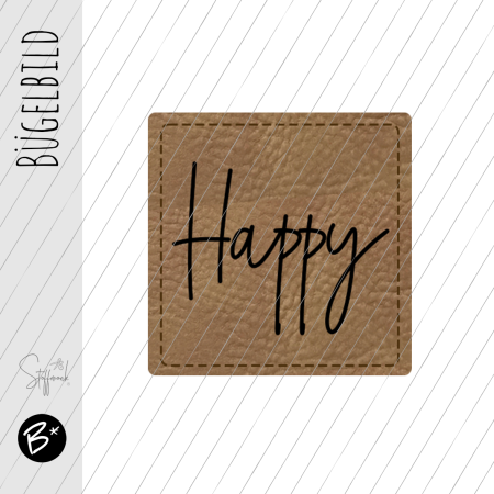 Bügelbild - Label - Happy - ca. 3 cm x 3 cm