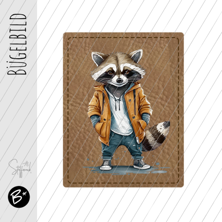Bügelbild - Label - " Racoon - OZEAN "  - ca. 4 cm x 3,2 cm