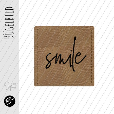 Bügelbild - Label - smile (nur Schrift) - ca. 3 cm x 3 cm