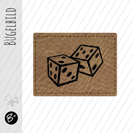 Bügelbild - Label - WÜRFEL - ca. 3,3 cm x 2,5 cm