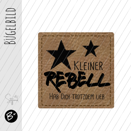 Bügelbild - Label - "Kleiner Rebell... " - ca. 3 cm x 3 cm