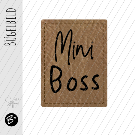 Bügelbild - Label - "Mini Boss"  - ca. 3,3 cm x 2,5 cm