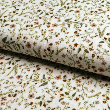 Musselin Double Gauze - Flowers Khaki/Terra