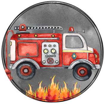 Patch / Aufnäher  - "Feuerwehrauto" rund mit Flammen