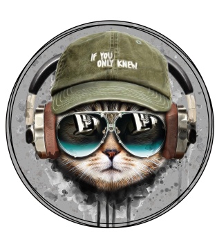 Patch / Aufnäher  - "Cool Cat" - Hintergrund grau