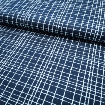 Biojersey Like a Grid - Dunkelblau Weiß - Stoffonkel -