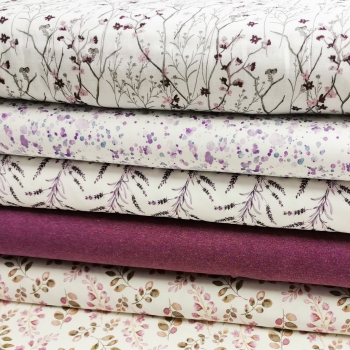 Baumwoll Jersey - Aquarell Blätter - Altmauve