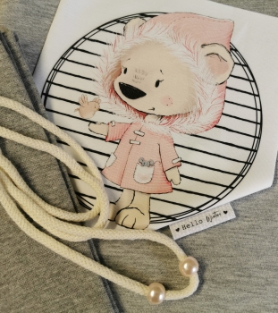 Patch / Aufnäher  - Winterbär rosa Mantel - kleine Streifen