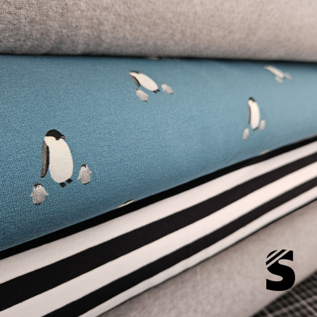 BIO French Terry/Sommersweat - Pinguine #blau
