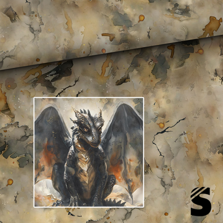 PANEL (groß) Papyrus Drache -  French Terry  (Reaktivdruck)