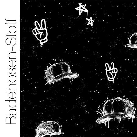BADEHOSENSTOFF - (gewebt, nicht elastisch) - "Caps #SCHWARZ"