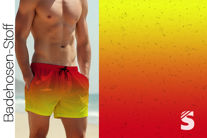 BADEHOSENSTOFF - (gewebt, nicht elastisch) - "Verlauf #rot/gelb"