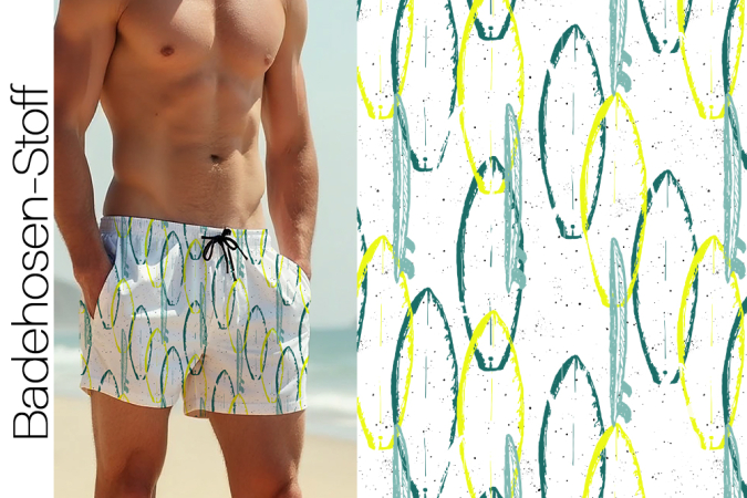BADEHOSENSTOFF - (gewebt, nicht elastisch) - "Surfbrett #weiss"