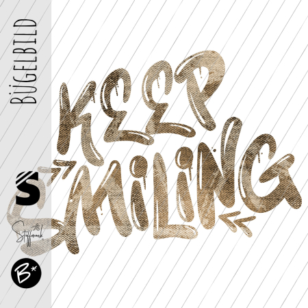 Bügelbild - " Keep Smiling " Strokes #ocker