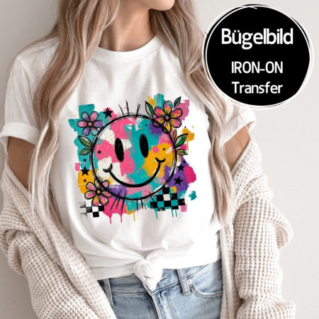Bügelbild - " Retro Flower Smilie "