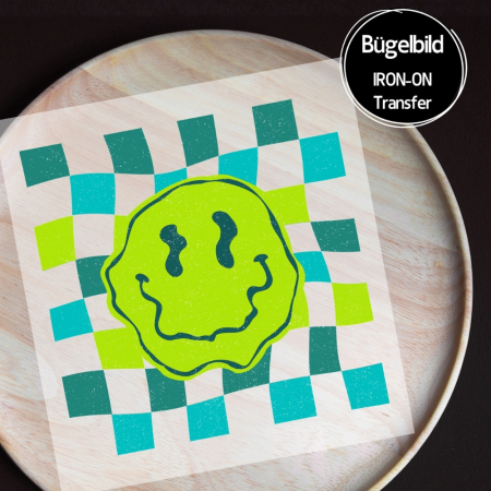 Bügelbild - " Check Smilie distressed #lime "