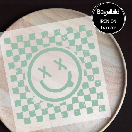 Bügelbild - " Smilie Rechteck - Karo #Mint "
