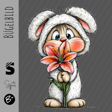 Bügelbild -  " Hasenkostüm mit Blume V2 "