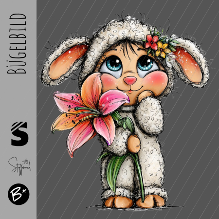 Bügelbild -  " Hasenkostüm mit Blume V1 "