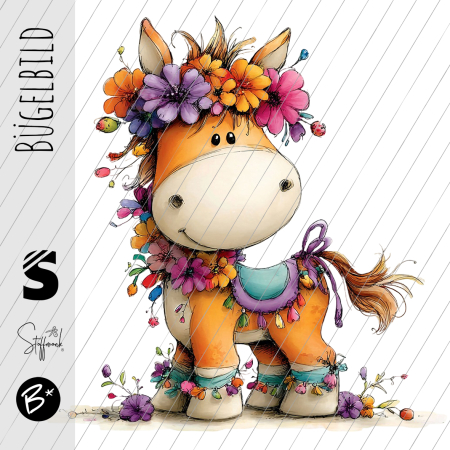 Bügelbild -  " Blumen - Pferd "