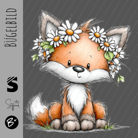 Bügelbild -  " Fuchs mit Blumenkranz "