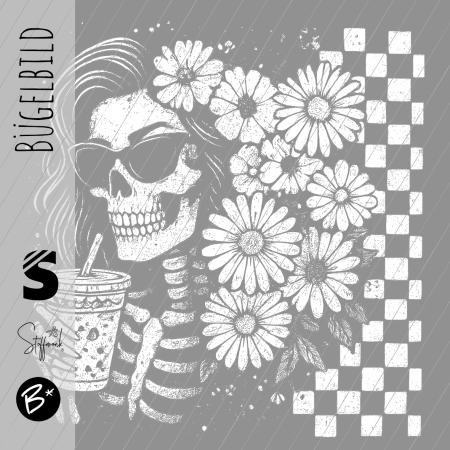 Bügelbild - H51 - " Skull Frau #weiss "