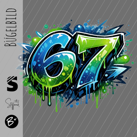 Bügelbild -  " Six Seven 67 # Blue/Green 1 "