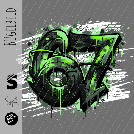 Bügelbild -  " Six Seven 67 # Grau/grün "