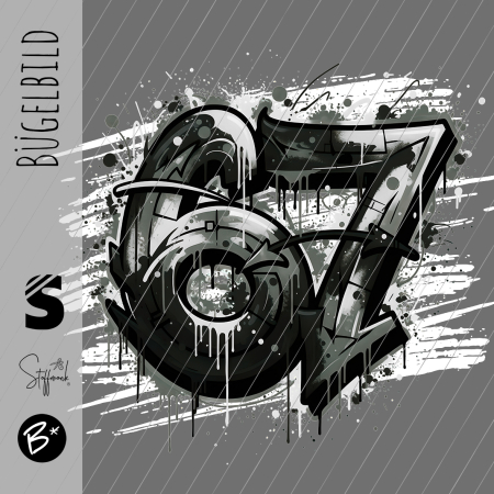 Bügelbild -  " Six Seven 67 # Hellgrau/weiss "