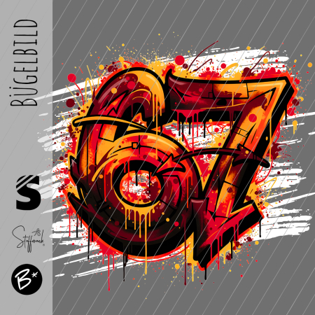 Bügelbild -  " Six Seven 67 #rot/gelb "