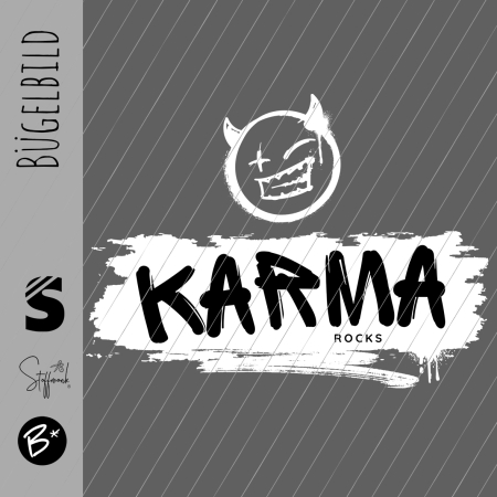 Bügelbild -  "KARMA ROCKS " #weiss