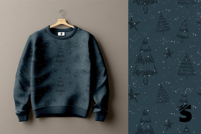 Allover Doodle Tree #blau - Bio French Terry