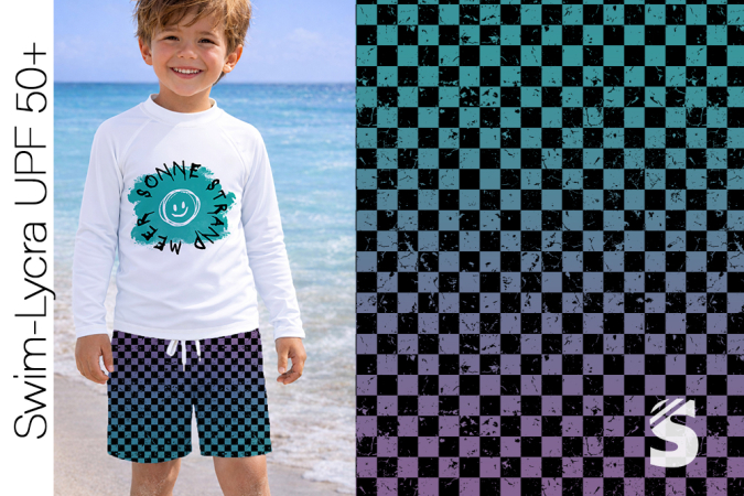 Swim-Lycra UPF 50+ / Bade/Sport Funktionsjersey -  " Karogrunge #lila/schwarz "