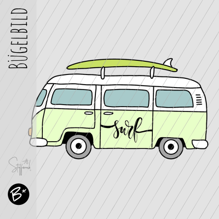 Bügelbild - " Surf Bus - Pistazie " - Größe wählbar