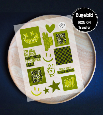 Bügelbild Bogen A6 - Set LABELS " Cool Stuff #grün "