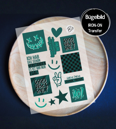 Bügelbild Bogen A6 - Set LABELS " Cool Stuff #petrol/smaragd "