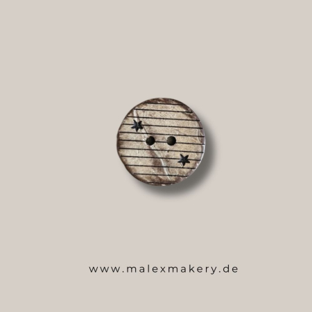 Kokos Knopf   - 20 mm - " Lines mit Sterne "