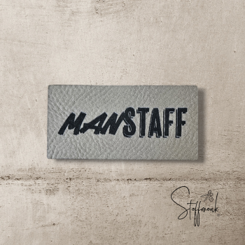 Label  " MAN STAFF " -  ca. 3 cm x 6 cm hoch - Kunstleder ++ Farbauswahl ++