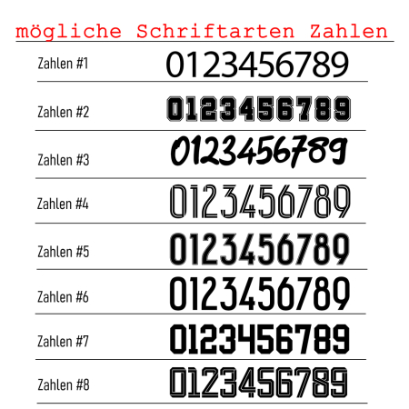 Bügelbild " Zahl - Rückennummer Trikot  " - Farbe & Größe & Schrift  frei wählbar