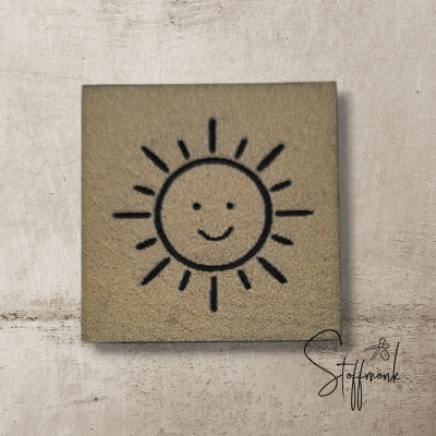 Label - Sonne MIT GESICHT - ca. 3cm x 3cm - Kunstleder ++ Farbauswahl ++