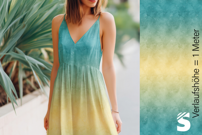 Verlauf Meterware  #Lemon/Türkis  - Bio Jersey