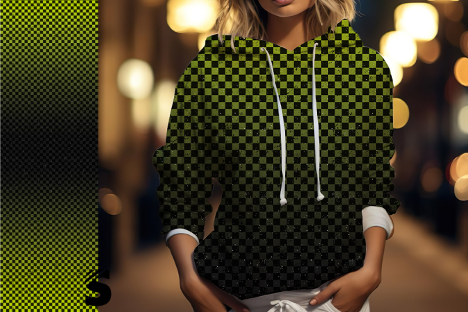 KARO Konfetti  - #dunkelgrau/lime - Bio French Terry