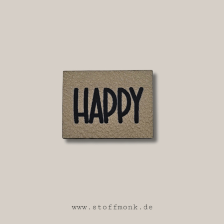 Label - HAPPY - ca. 3cm x 4cm - Kunstleder ++ Farbauswahl ++