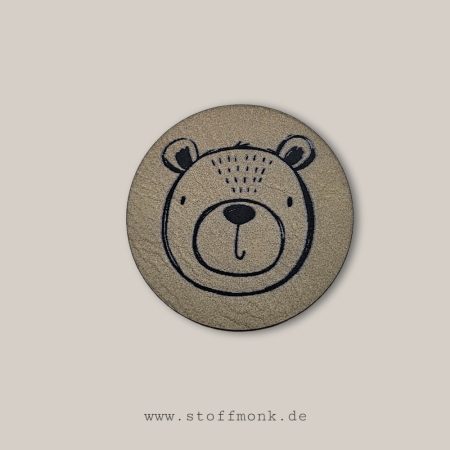Label - BÄR Tierkopf RUND - ca. 4 cm Durchmesser - Kunstleder ++ Farbauswahl ++